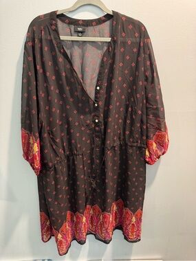 Massimo sheer Black Tunic w/ Pink & Orange Paisley Border size 4X